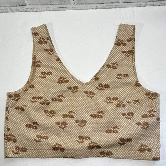 Madewell Houndstooth Daisy Embroidered Crop Top Size L V-Neck Button Back - Picture 1 of 6